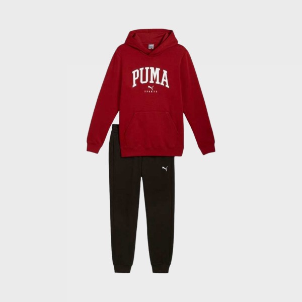 Puma Squad Fleece Hooded Big Logo Ανδρικο Σετ Ρουχων Κοκκινο - Μαυρο