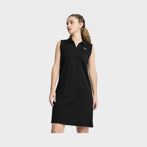 Puma Essentials Elevated Relaxed Structured Polo Αμανικο Γυναικειο Φορεμα Μαυρο