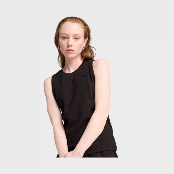 Puma HER Sleek Tank Cat Logo Γυναικεια Αμανικη Μπλουζα Μαυρη