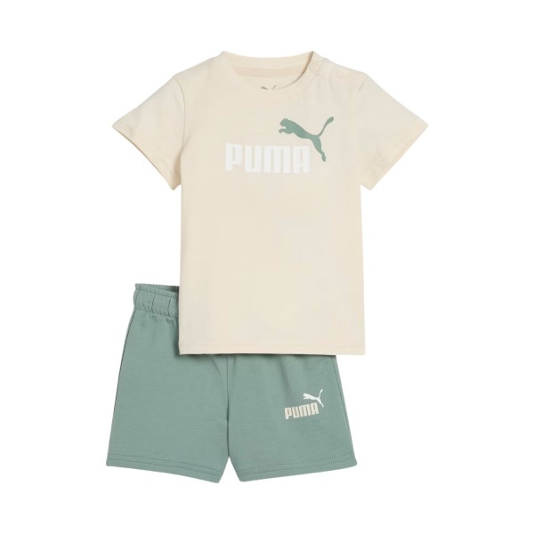 Puma Minicats Essentials Logo Βρεφικο Σετ Μπλουζα Βερμουδα Μπεζ - Βεραμαν 