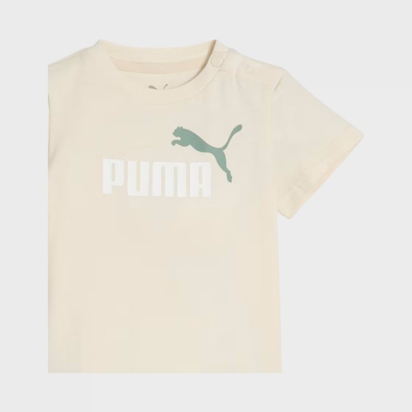 Puma Minicats Essentials Logo Βρεφικο Σετ Μπλουζα Βερμουδα Μπεζ - Βεραμαν 