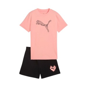 Puma Flaming Love Cat Graphic Καλοκαιρινο Παιδικο Σετ Ρουχων Ροζ - Μαυρο 