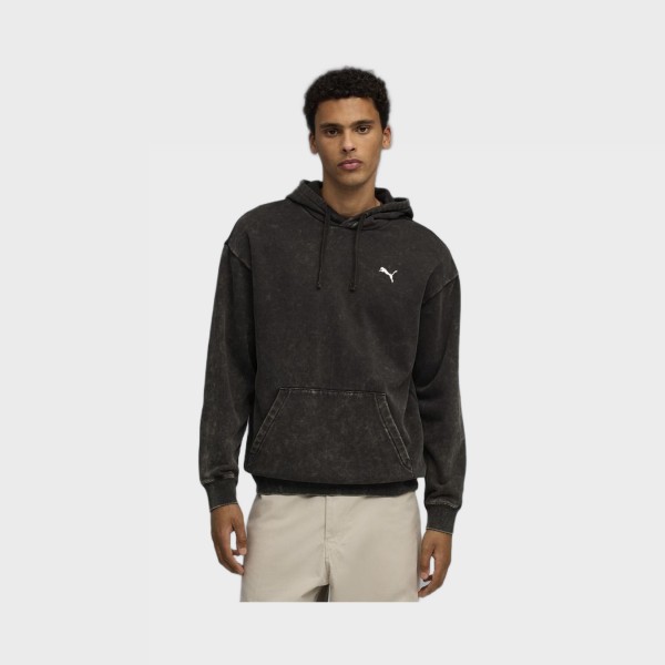 Puma Ess Elevated Relaxed Wash Style FL Hooded Ανδρικο Φουτερ Μαυρο
