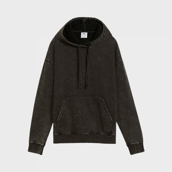 Puma Ess Elevated Relaxed Wash Style FL Hooded Γυναικειο Φουτερ Μαυρο
