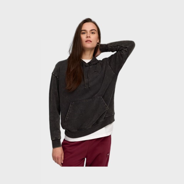Puma Ess Elevated Relaxed Wash Style FL Hooded Γυναικειο Φουτερ Μαυρο