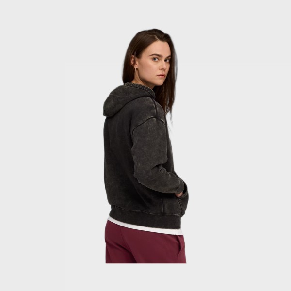 Puma Ess Elevated Relaxed Wash Style FL Hooded Γυναικειο Φουτερ Μαυρο