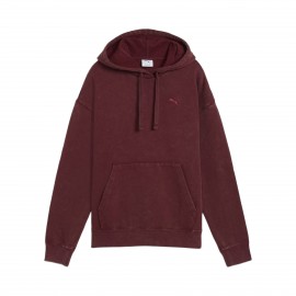 Puma Ess Elevated Relaxed Wash Style FL Hooded Γυναικειο Φουτερ Μπορντο