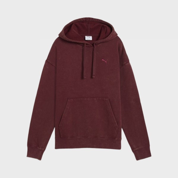 Puma Ess Elevated Relaxed Wash Style FL Hooded Γυναικειο Φουτερ Μπορντο