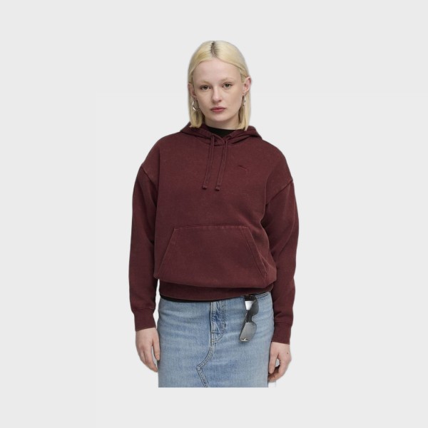 Puma Ess Elevated Relaxed Wash Style FL Hooded Γυναικειο Φουτερ Μπορντο