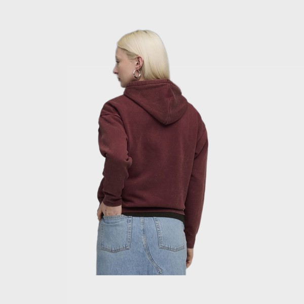 Puma Ess Elevated Relaxed Wash Style FL Hooded Γυναικειο Φουτερ Μπορντο