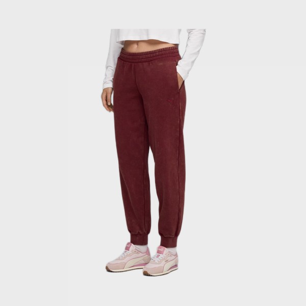 Puma Ess Elevated Comfort Wash Style FL Γυναικειο Παντελονι Μπορντο