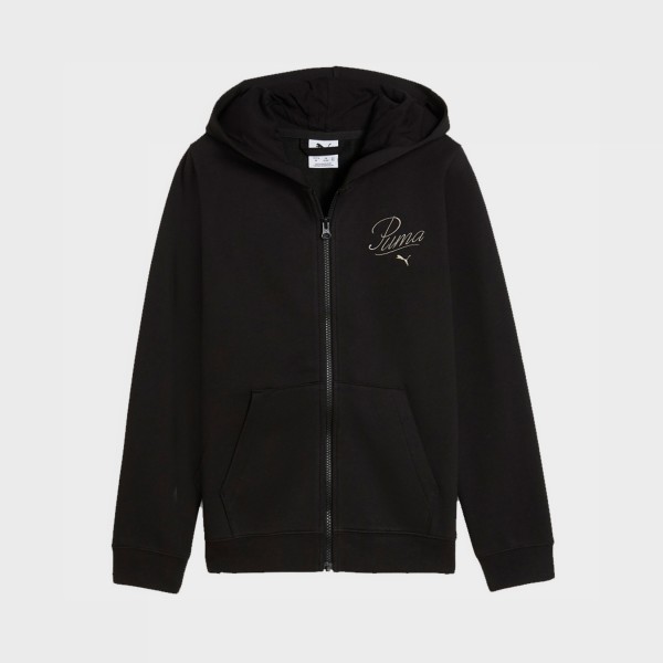Puma Essentials Script Full Zip FL Hooded Παιδικη Ζακετα Μαυρη