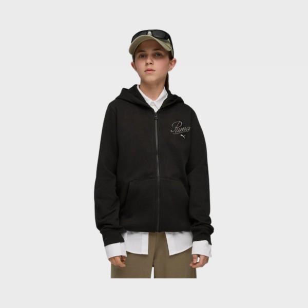 Puma Essentials Script Full Zip FL Hooded Παιδικη Ζακετα Μαυρη