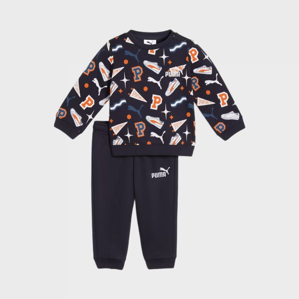 Puma Minicats AOP Crew FL Βρεφικο Σετ Ρουχων Ναυτικο Μπλε