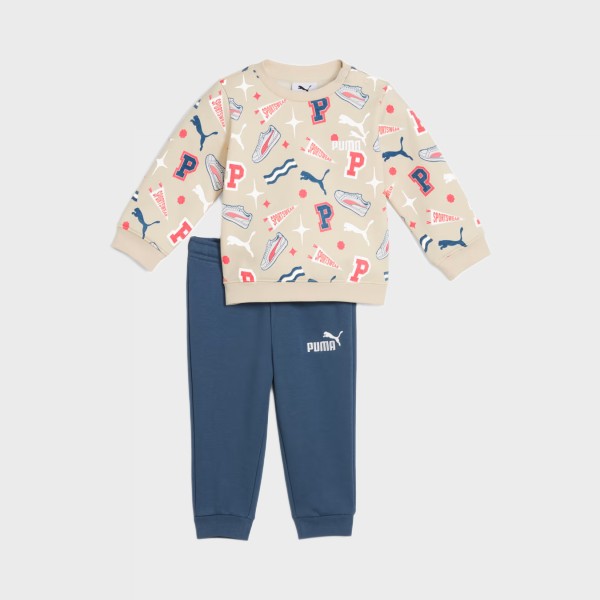 Puma Minicats AOP Crew FL Βρεφικο Σετ Ρουχων Ναυτικο Μπεζ - Μπλε