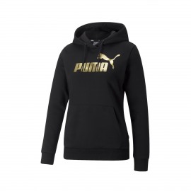 Puma Essentials Plus Fleece Big Mettalic Logo Γυναικεια Φουτερ Μαυρη
