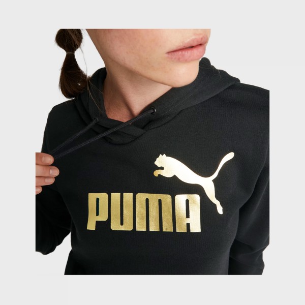 Puma Essentials Plus Fleece Big Mettalic Logo Γυναικεια Φουτερ Μαυρη
