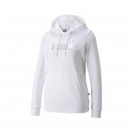 Puma Essentials Plus Fleece Big Mettalic Logo Γυναικεια Φουτερ Λευκη