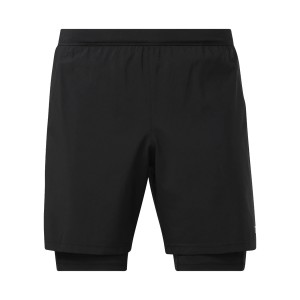 Reebok Running Two In One Ανδρικο Σορτσακι Μαυρο