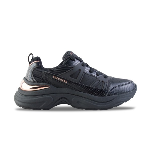 Skechers Snake Trimmed Perforated Durleather Lace Up Γυναικειο Παπουτσι Μαυρο
