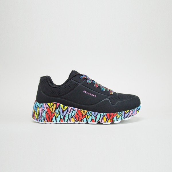 Skechers Uno Lite 2.0 Subtle Love Εφηβικο Παπουτσι Μαυρο - Πολυχρωμο