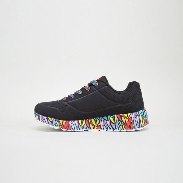 Skechers Uno Lite 2.0 Subtle Love Εφηβικο Παπουτσι Μαυρο - Πολυχρωμο