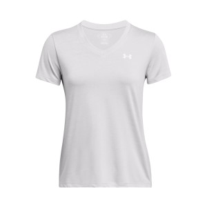 Under Armour Tech Twist V-Neck Training Γυναικεια Μπλουζα Λευκο Γκρι