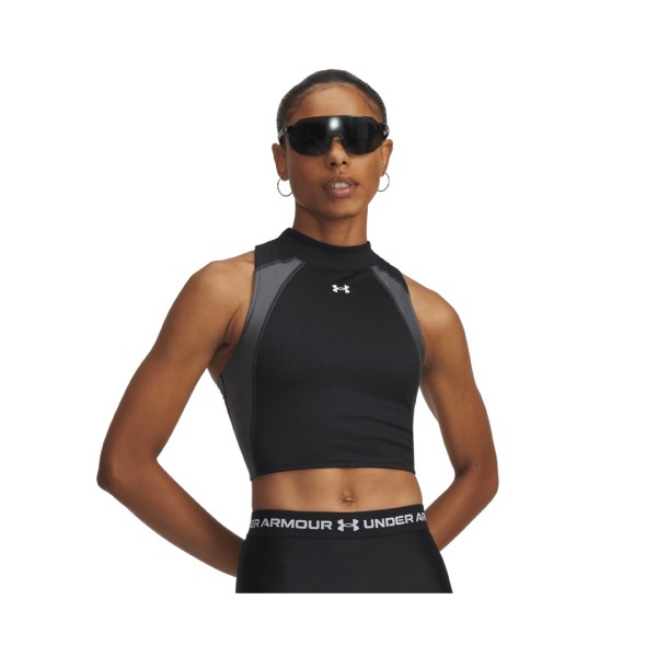 Under Armour Heat Gear Rib Back Αμανικη Γυναικεια Μπλουζα Μαυρη