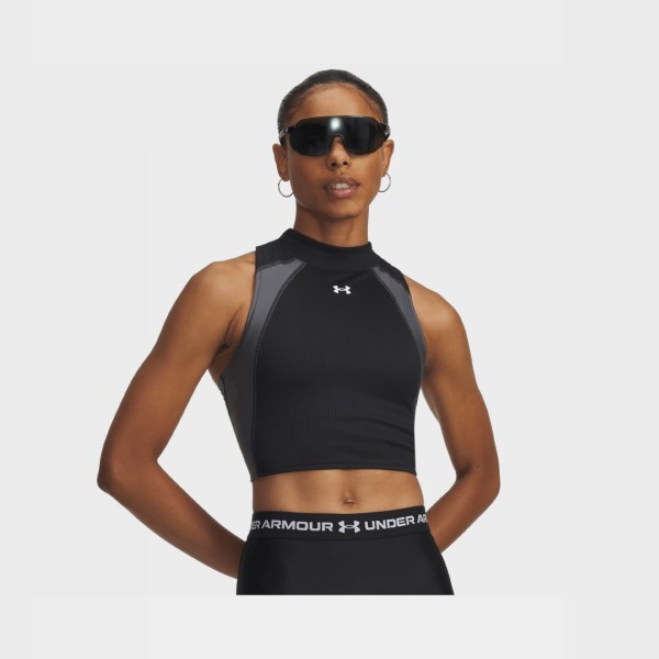 Under Armour Heat Gear Rib Back Αμανικη Γυναικεια Μπλουζα Μαυρη