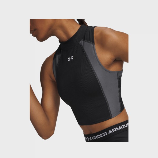 Under Armour Heat Gear Rib Back Αμανικη Γυναικεια Μπλουζα Μαυρη