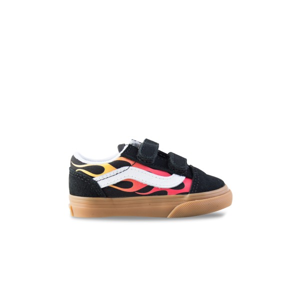 Vans Off The Wall Old Skool Flames Velchro Βρεφικο Παπουτσι Μαυρο