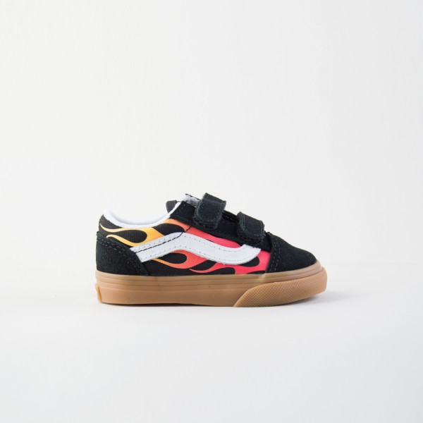 Vans Off The Wall Old Skool Flames Velchro Βρεφικο Παπουτσι Μαυρο