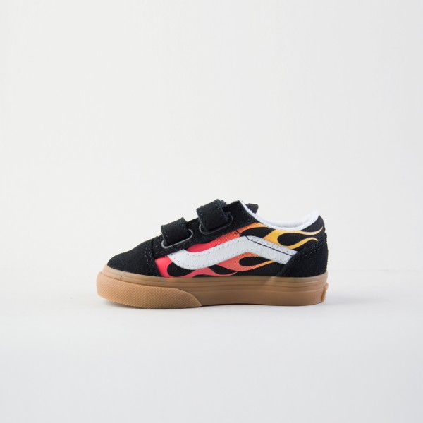 Vans Off The Wall Old Skool Flames Velchro Βρεφικο Παπουτσι Μαυρο