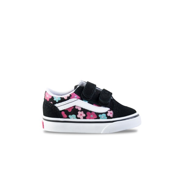 Vans Old Skool V Glitter Flowers Βρεφικο Παπουτσι Μαυρο - Πολυχρωμο