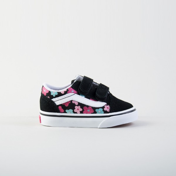 Vans Old Skool V Glitter Flowers Βρεφικο Παπουτσι Μαυρο - Πολυχρωμο