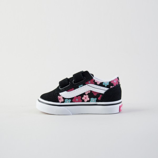 Vans Old Skool V Glitter Flowers Βρεφικο Παπουτσι Μαυρο - Πολυχρωμο