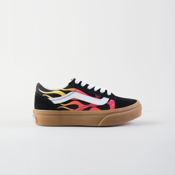 Vans Off The Wall Old Skool Flames Side Παιδικο Παπουτσι Μαυρο