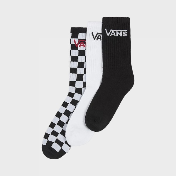 Vans Off The Wall Classic Crew 3 Pairs Unisex Καλτσες Λευκο - Μαυρο