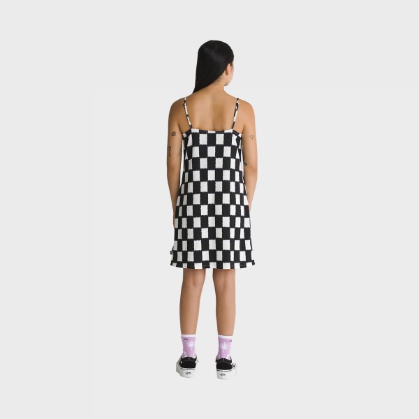 Vans Benton Checker Cami Crinkle Knit Γυναικειο Φορεμα Λευκο - Μαυρο
