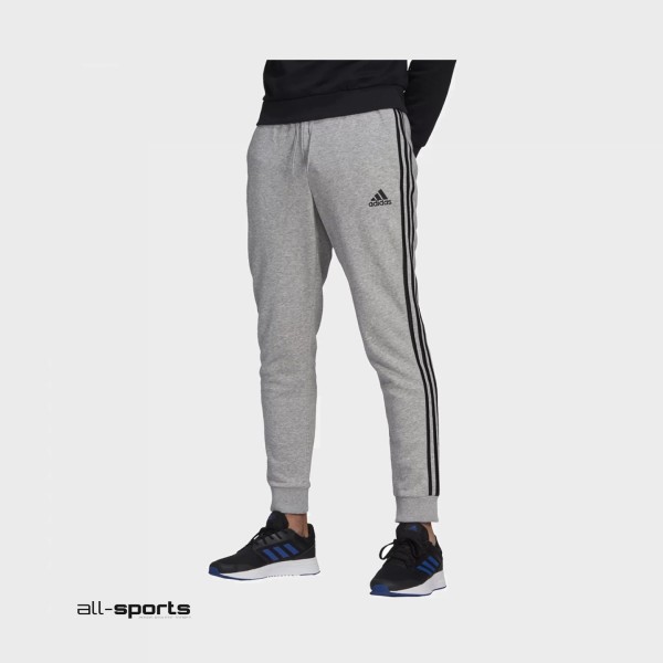 Adidas Essential Fleece Tapered 3-Stripes Ανδρικο Παντελονι Γκρι
