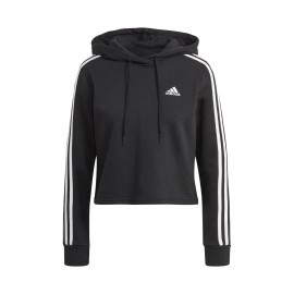 Adidas Essentials 3-Stripes Cropped Hoodie Μαυρο