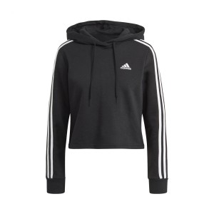 Adidas Essentials 3-Stripes Cropped Hoodie Μαυρο