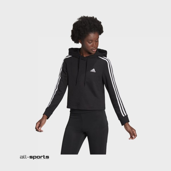 Adidas Essentials 3-Stripes Cropped Hoodie Μαυρο